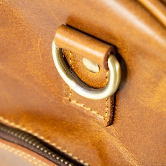 Genuine Leather Travel Duffle Bag, Tan - Picture 12 of 14